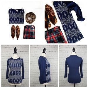 J. Crew 3/4 Length Sleeve With Knit Pattern Shirt